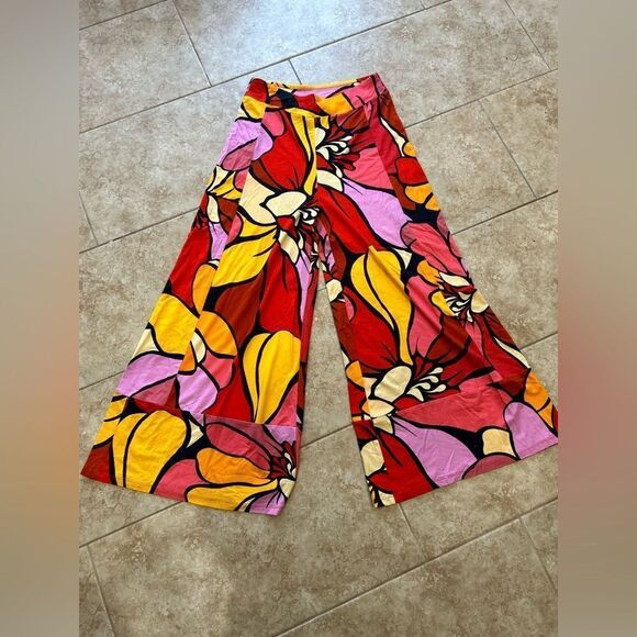 Farm Rio Womens S/P Anthropologie Wide Leg Printed Pants Floral Pull On Colorful - Picture 4 of 8